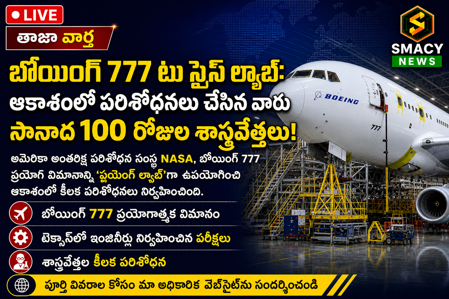 బోయింగ్ 777 స్పేస్ ల్యాబ్: ఆకాశంలో పరిశోధనలు చేసిన వారు.. సానాద 100 రోజుల శాస్త్రవేత్తలు!