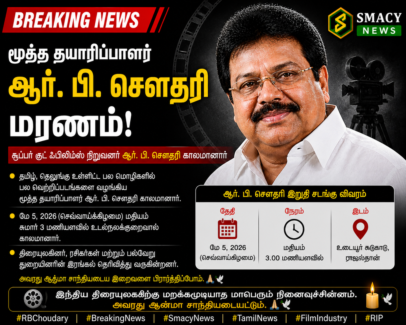 மூத்த தயாரிப்பாளர் ஆர். பி. சௌதரி மறைவு!