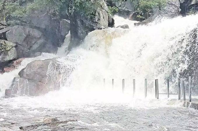 பஞ்சலிங்க அருவியில் நீர்வரத்து அதிகரிப்பு: சுற்றுலாப்பயணிகள் குளிக்க தடை