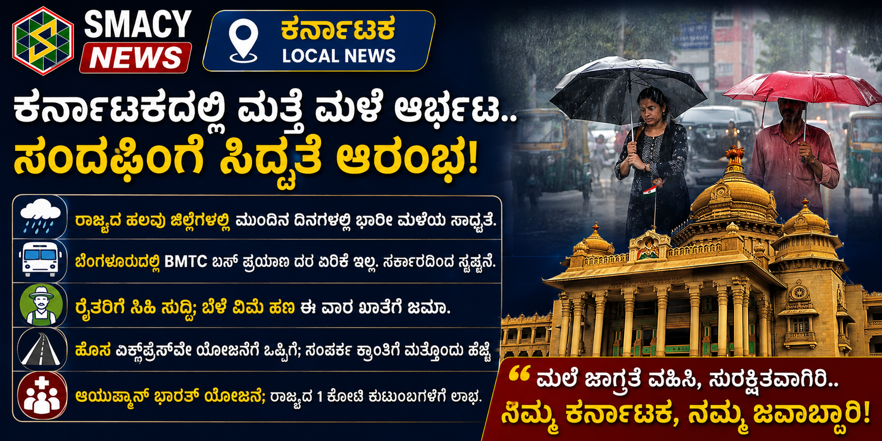 ಕರ್ನಾಟಕದಲ್ಲಿ ಮಳೆ ಅಬ್ಬರ..! ಜನರಿಗೆ ಎಚ್ಚರಿಕೆ ಸೂಚನೆ
