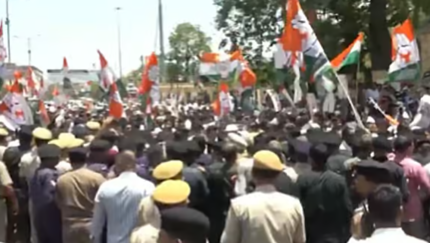  பாஜக மாநிலத் தலைமை அலுவலகத்தை முற்றுகையிட்ட காங்கிரஸ் தொண்டர்கள்!