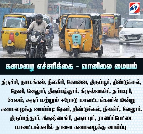 கனமழை பெய்ய வாய்ப்பு - வானிலை ஆய்வு மையம் 