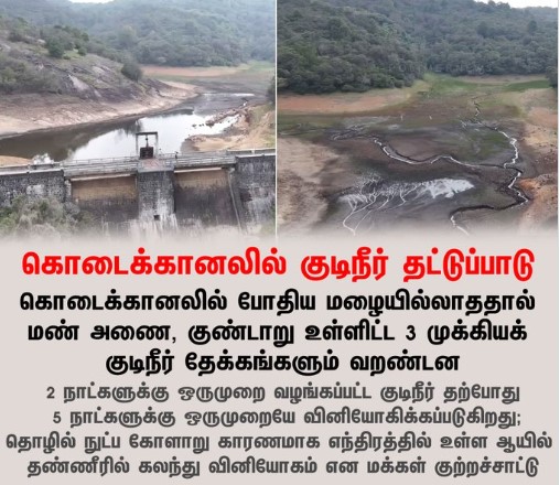 கொடைக்கானலில் குடிநீர் தட்டுப்பாடு