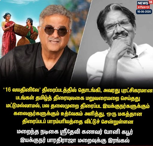 மறைந்த நடிகை ஸ்ரீதேவி கணவர் போனி கபூர் இயக்குநர் இமயம் பாரதிராஜா மறைவுக்கு இரங்கல்