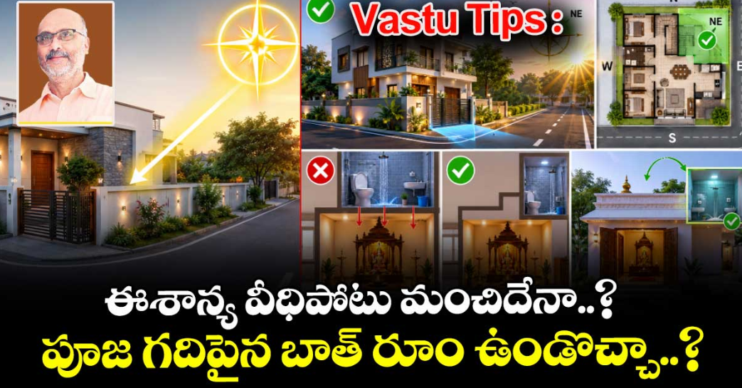 Vastu Tips : ఈశాన్య వీధిపోటు మంచిదేనా..? పూజ గదిపైన బాత్ రూం ఉండొచ్చా..?