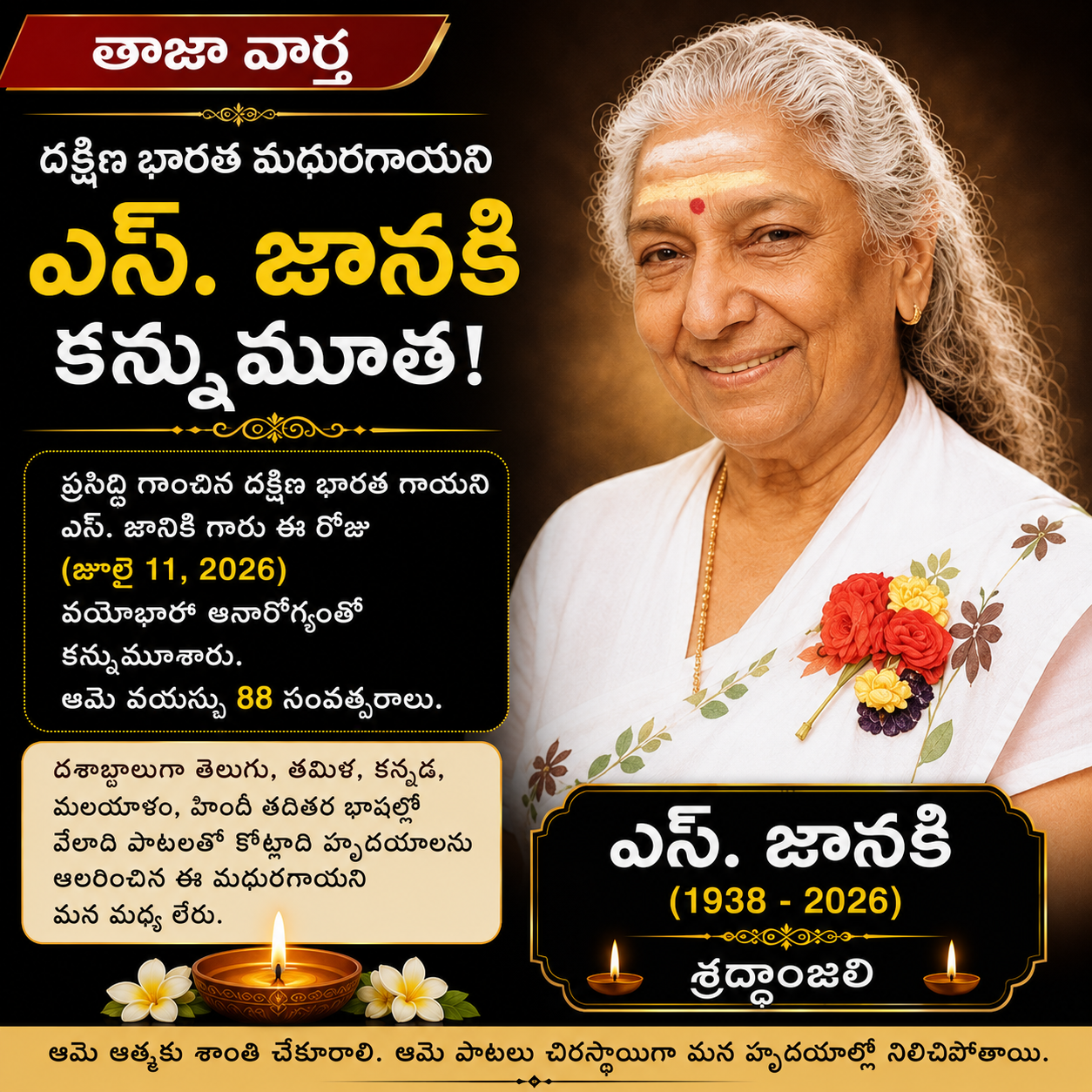 ప్రముఖ నేపథ్య గాయని ఎస్. జానకి కన్నుమూత