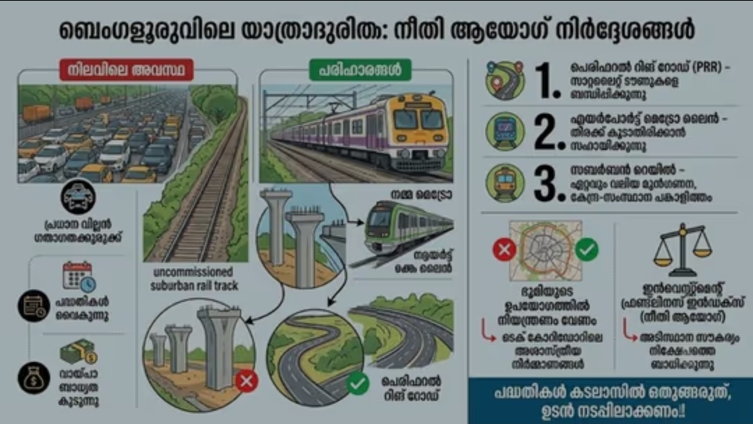 ബെംഗളൂരു ഗതാഗതക്കുരുക്ക് അഴിക്കും; നീതി അയോഗിൻ്റെ 3 മാസ്റ്റർ പ്ലാൻ..നഗരം അടിമുടി മാറും
