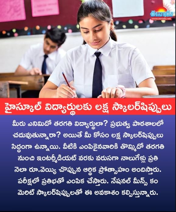 హై స్కూల్ వైధ్యాదులు లక్ష రూపాయలు  scholarship ఇస్తున్నారు .